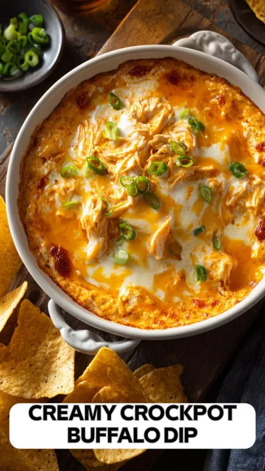 crockpot buffalo chicken dip with melted cheese shredded chicken and green onions