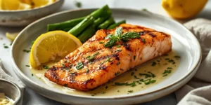 Grilled Salmon with Lemon Butter Sauce and Fresh Herbs
