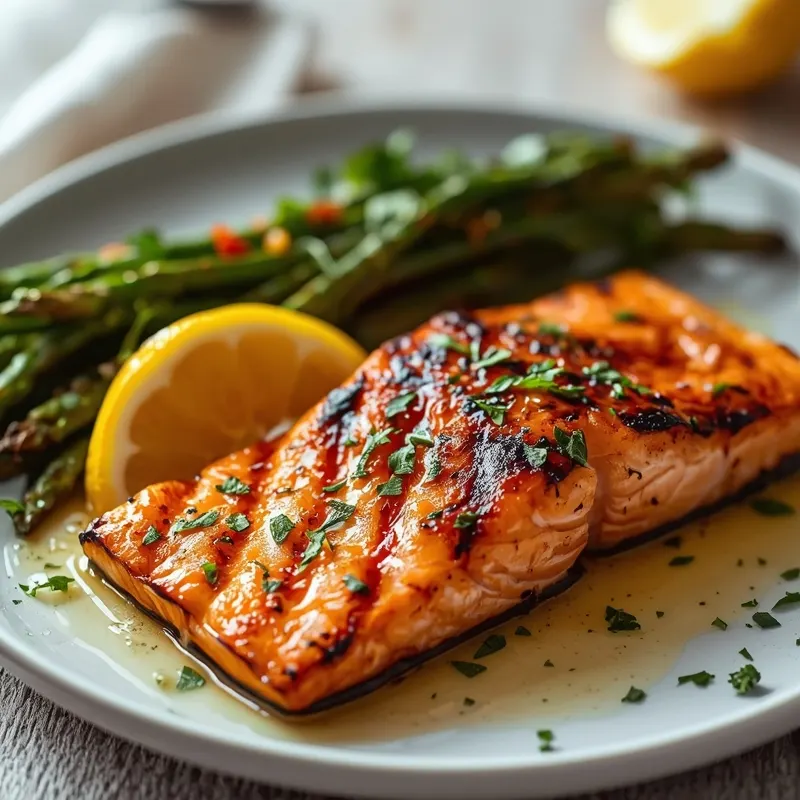 Grilled Salmon with Lemon Butter Sauce and Fresh Herbs Grilled Salmon with Lemon Butter Sauce and Fresh Herbs