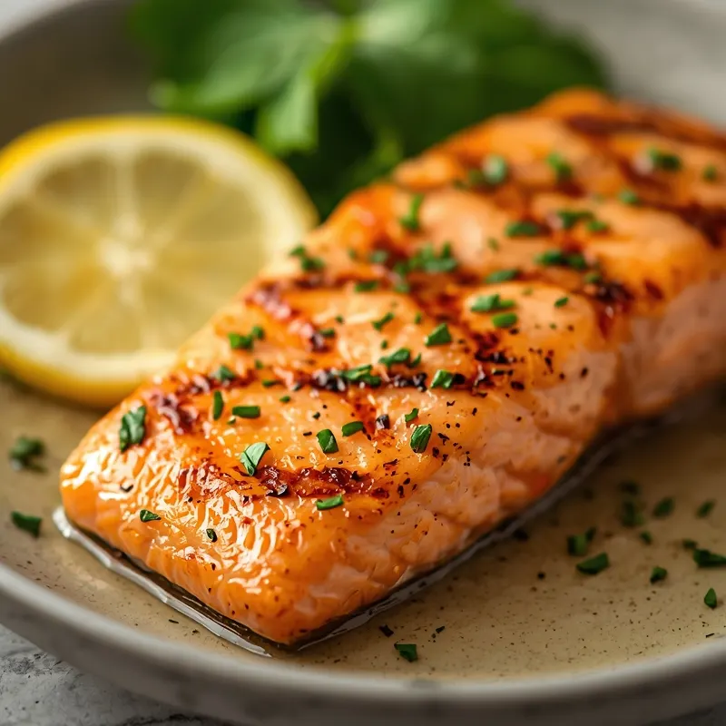 Grilled Salmon with Lemon Butter Sauce and Fresh Herbs Grilled Salmon with Lemon Butter Sauce and Fresh Herbs
