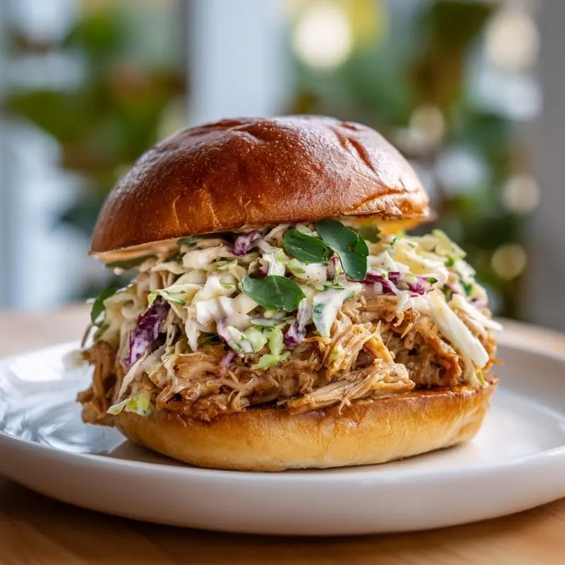 Delicious Instant Pot Pulled Chicken Recipe 4 instant pot pulled chicken sandwich with creamy coleslaw on brioche bun