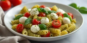 Pesto Caprese Pasta Salad with Fresh Basil and Tomatoes