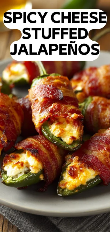 Spicy Cheese Stuffed Jalapeños Wrapped in Crispy Bacon spicy cheese stuffed jalapenos wrapped in crispy bacon with melted cheese filling