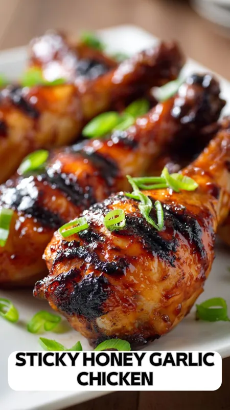Sticky Honey Garlic Chicken – Sweet, Savory & Easy Recipe sticky honey garlic chicken drumsticks glazed with sauce and green onions