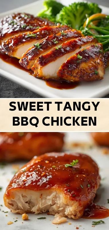 Sweet & Tangy BBQ Chicken – Juicy, Flavorful & Easy Recipe sweet tangy bbq chicken glazed with sauce served with vegetables