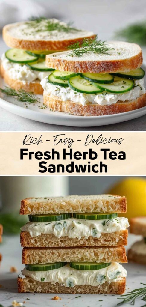 Fresh Herb Tea Sandwich Recipe Fresh herb tea sandwich with cucumber slices and creamy herb spread on soft bread