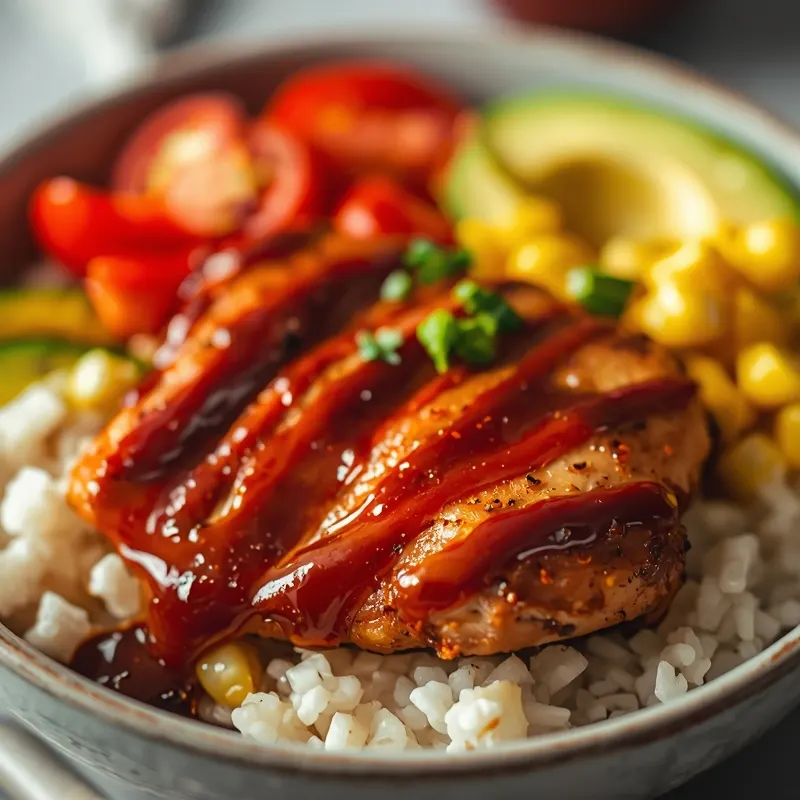 BBQ Chicken Bowl with Rice and Fresh Vegetables