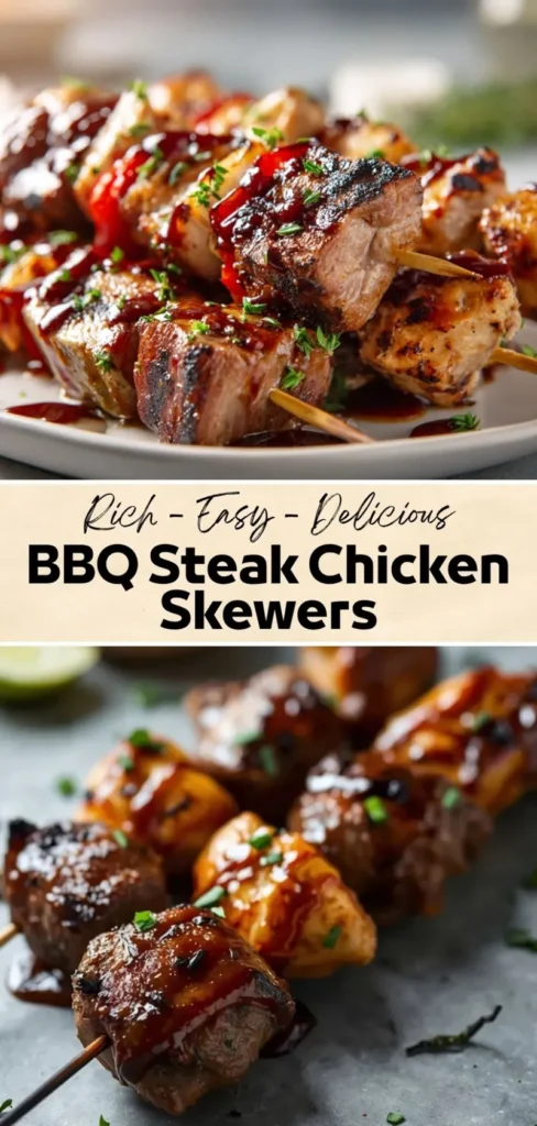 BBQ Steak & Chicken Skewers – Juicy Grilled Recipe bbq steak and chicken skewers with glazed sauce and grilled finish