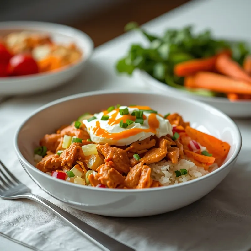 Buffalo Chicken Dip Bowl with Rice and Vegetables Buffalo Chicken Dip Bowl with Rice and Vegetables