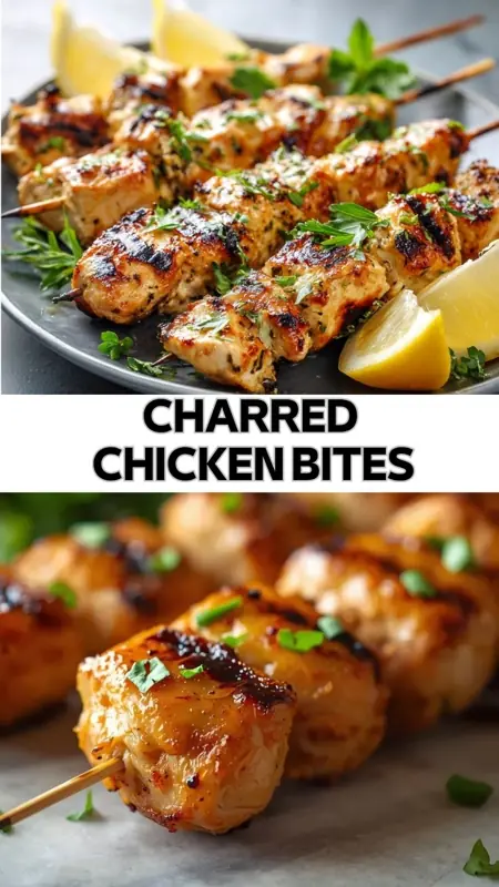 Charred Chicken Bites – Juicy Grilled Skewers Packed with Flavor charred chicken bites skewers grilled juicy chicken pieces with herbs and lemon