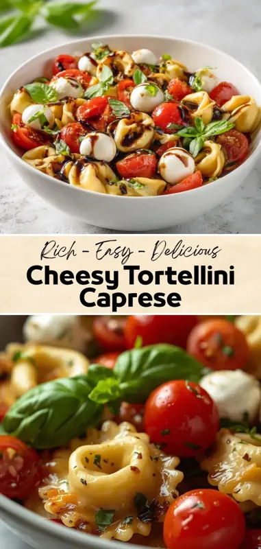 Cheesy Tortellini Caprese – Easy Fresh Italian Pasta Recipe cheesy tortellini caprese with cherry tomatoes mozzarella basil and balsamic glaze