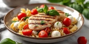 Chicken Caprese Pasta Salad with Grilled Chicken and Tomatoes