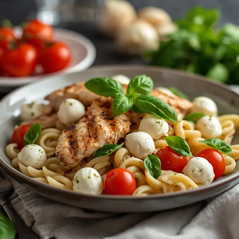 Chicken Caprese Pasta Salad with Grilled Chicken and Tomatoes Chicken Caprese Pasta Salad with Grilled Chicken and Tomatoes