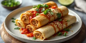 Chicken Flautas with Shredded Chicken and Crispy Tortillas