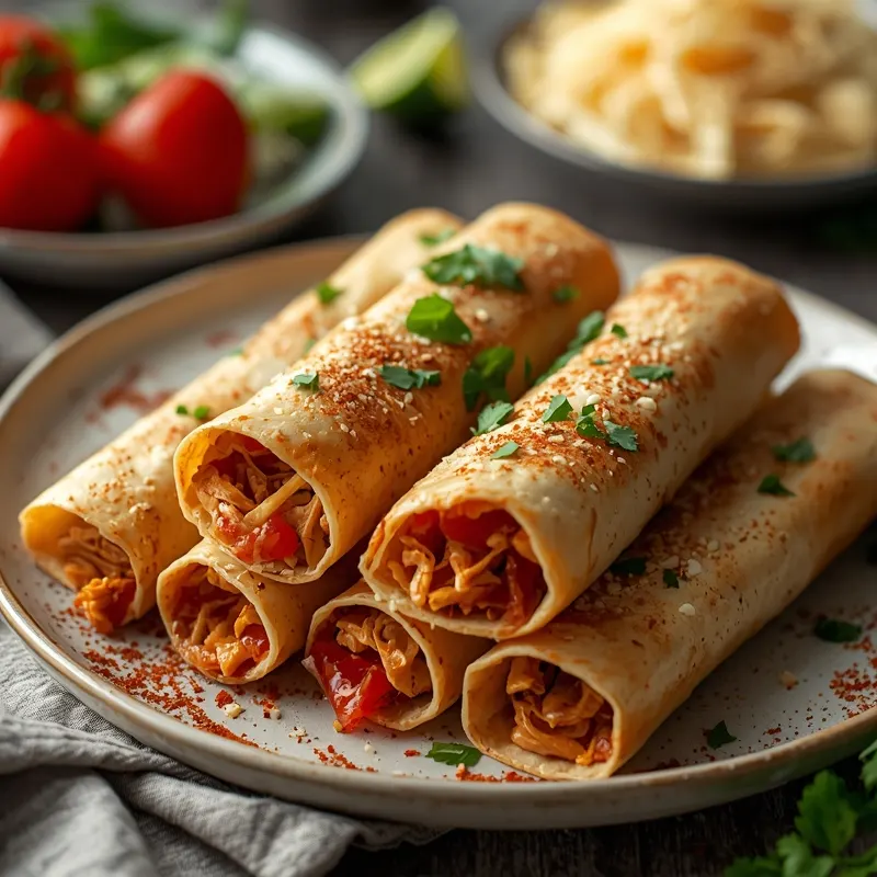 Chicken Flautas with Shredded Chicken and Crispy Tortillas