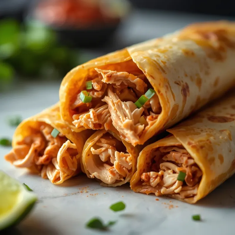 Chicken Flautas with Shredded Chicken and Crispy Tortillas
