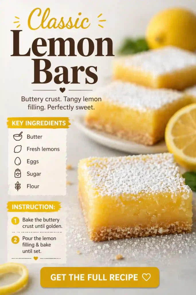 classic lemon bars with buttery crust and tangy lemon filling dusted with powdered sugar
