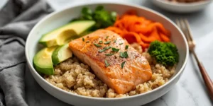 Fresh Clean Eating Salmon Rice Bowl with Light Flavors