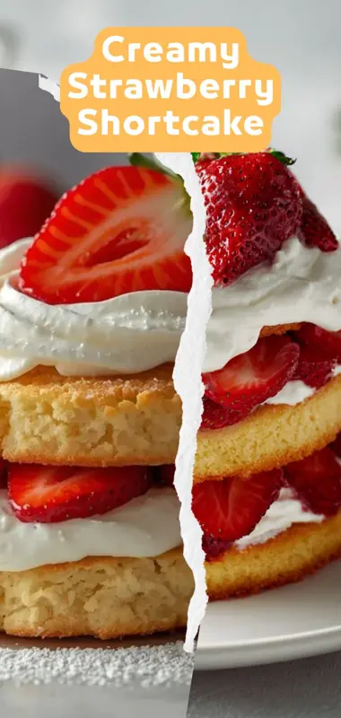 creamy strawberry shortcake with fresh strawberries whipped cream and layered cake