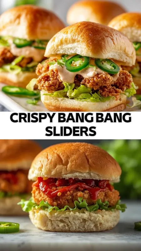 Crispy Bang Bang Chicken Sliders – Spicy & Crunchy Mini Sandwiches crispy bang bang chicken sliders with jalapenos lettuce and creamy sauce on soft buns
