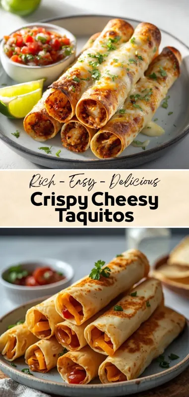 Crispy Cheesy Taquitos ā Easy Homemade Snack Recipe crispy cheesy taquitos with melted cheese filling served with salsa and lime