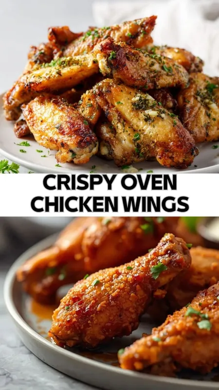 Crispy Oven Chicken Wings – Easy Baked Recipe crispy oven baked chicken wings with golden skin, herbs, and glaze on a plate