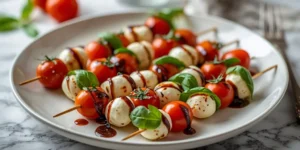 Quick Caprese Skewers with Cherry Tomatoes and Mozzarella