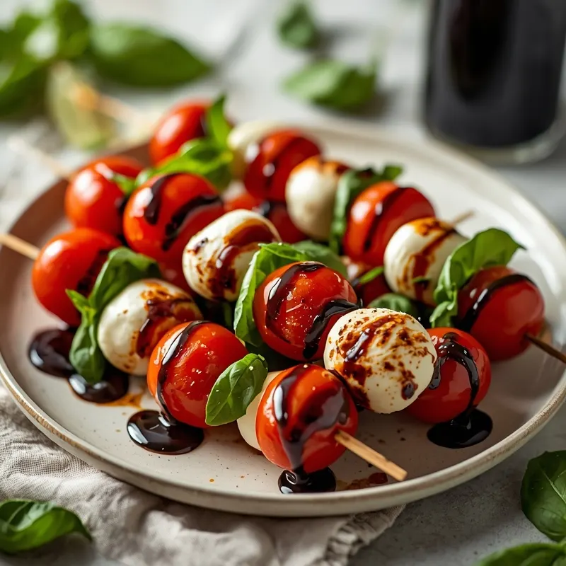 Quick Caprese Skewers with Cherry Tomatoes and Mozzarella