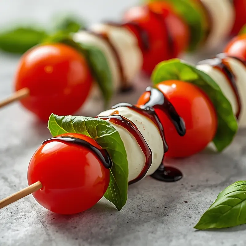 Quick Caprese Skewers with Cherry Tomatoes and Mozzarella