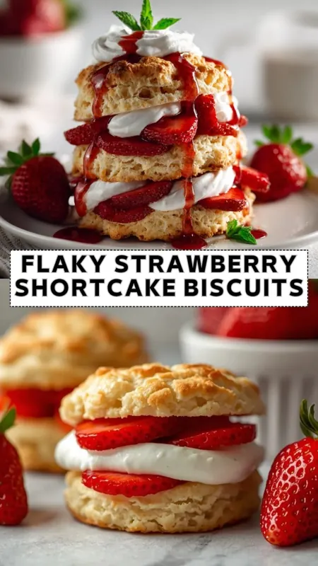Flaky Strawberry Shortcake Biscuits – Classic Summer Dessert flaky strawberry shortcake biscuits with whipped cream and fresh strawberries layered dessert