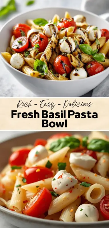 Fresh Basil Pasta Bowl – Easy, Light & Flavorful Recipe fresh basil pasta bowl with cherry tomatoes mozzarella and balsamic glaze
