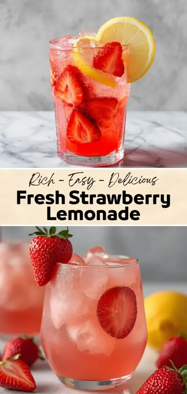 Fresh Strawberry Lemonade – Easy Refreshing Summer Drink fresh strawberry lemonade with sliced strawberries lemon and ice in glass