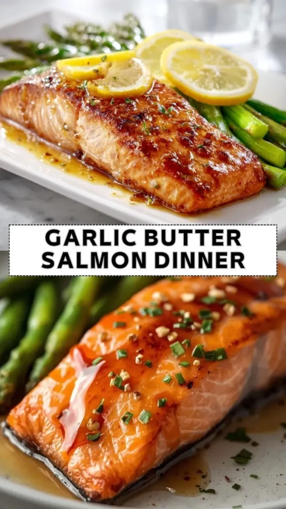Garlic Butter Salmon Dinner – Easy & Flavorful Meal garlic butter salmon with lemon slices and asparagus on a plate