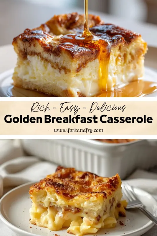 Golden Breakfast Casserole with Custard and Syrup golden breakfast casserole with creamy custard layers and syrup drizzle