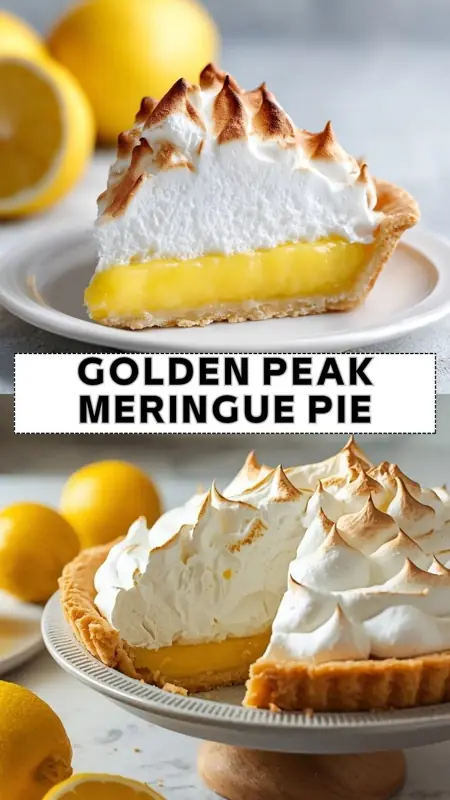 Golden Peak Meringue Pie – Light, Fluffy & Zesty Lemon Dessert lemon meringue pie slice with fluffy toasted peaks and creamy lemon filling