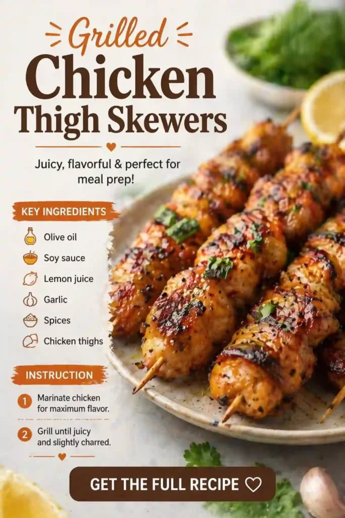 grilled chicken thigh skewers juicy glazed with herbs and spices on plate