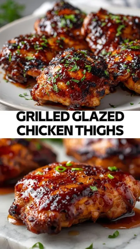 grilled glazed chicken thighs with caramelized sauce and herbs on a plate