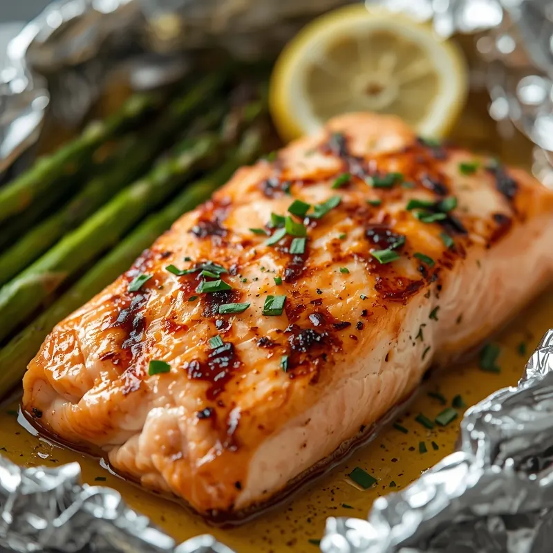 Grilled Salmon in Foil with Garlic Butter and Asparagus Grilled Salmon in Foil with Garlic Butter and Asparagus