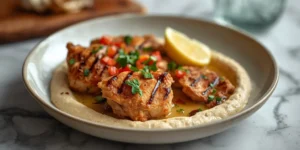 Fresh Healthy Chicken Gyro Plate with Hummus Base