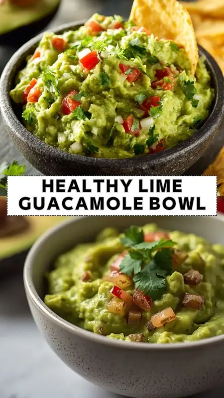 Healthy Lime Guacamole Bowl – Fresh & Easy Avocado Dip healthy lime guacamole bowl with avocado tomatoes cilantro and tortilla chips