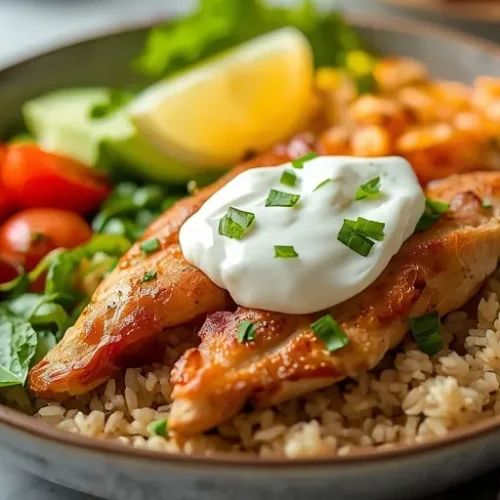 high protein healthy chicken gyro bowl recipe