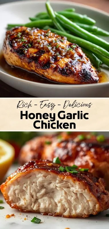 Honey Garlic Chicken with Rich Glaze honey garlic chicken with glossy sauce served with green beans