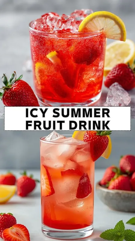 Icy Summer Fruit Drink with Strawberries and Lemon icy summer fruit drink with strawberries lemon slices and ice cubes