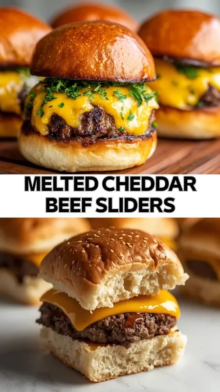 melted cheddar beef sliders with juicy beef patties and soft buns