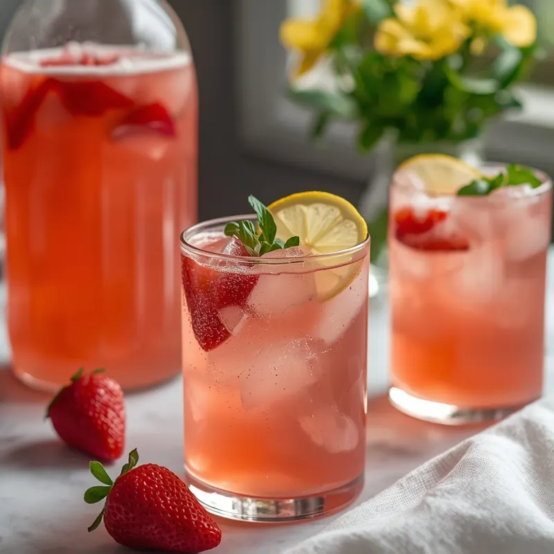 Pink Strawberry Lemonade with Aesthetic Summer Drink Style Pink Strawberry Lemonade with Aesthetic Summer Drink Style