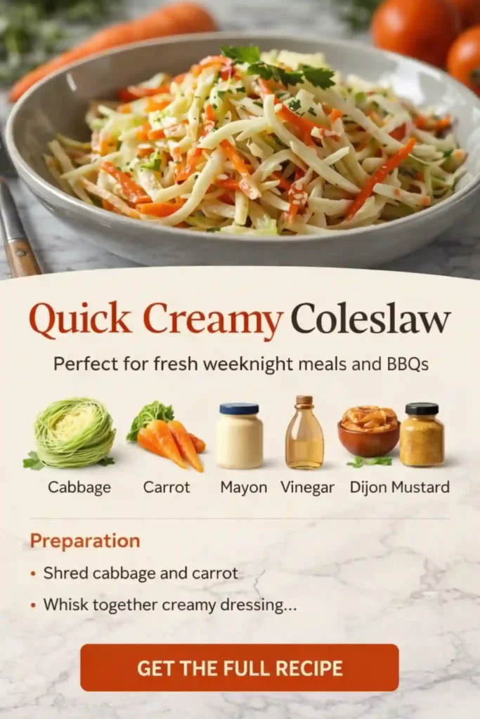 creamy coleslaw with shredded cabbage and carrots in a bowl with fresh ingredients