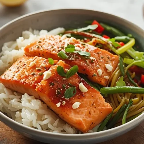 salmon noodle rice bowl recipe