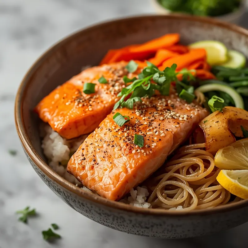 Light Salmon Noodle Rice Bowl Fusion for Brunch Ideas Light Salmon Noodle Rice Bowl Fusion for Brunch Ideas