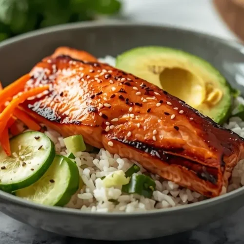 salmon salad rice bowl with rice recipe