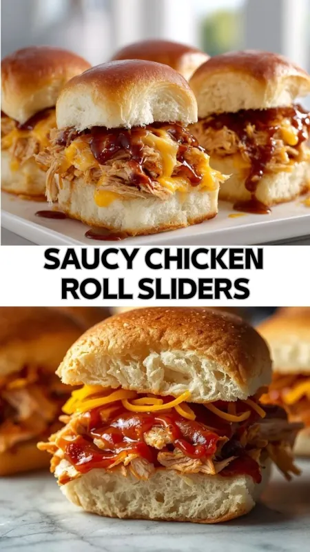 Saucy Chicken Sliders – Juicy, Cheesy & Irresistible saucy chicken sliders with shredded chicken melted cheese barbecue sauce soft buns close-up